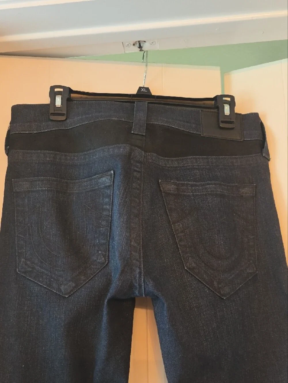 True Religion Men's Slim Black Jeans with Subtle Fade